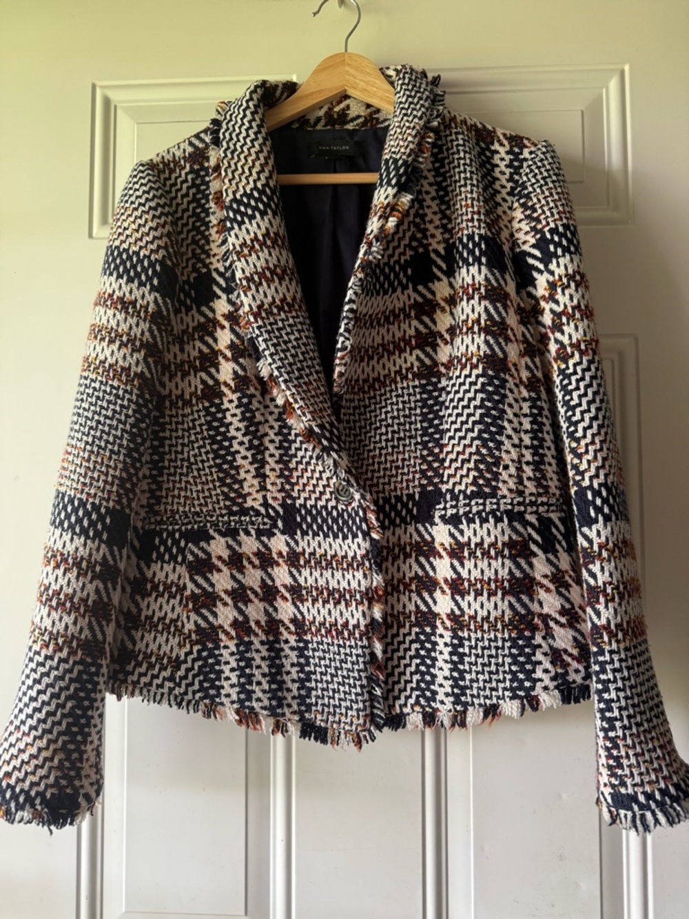 Ann Taylor Plaid Tweed Blazer Jacket